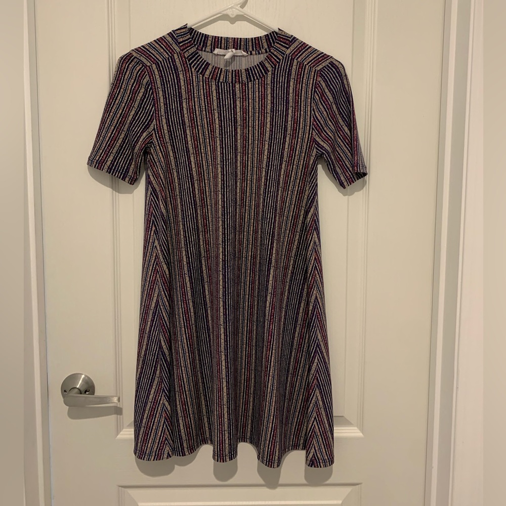 BCBGENERATION XS Multi-Colored Striped Mini Dress Short Sleeve Business Casual